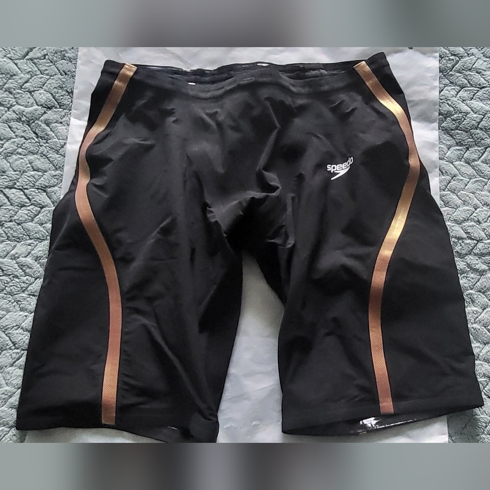 Speedo Fastskin  Black Swim Shorts with Gold Stripes
